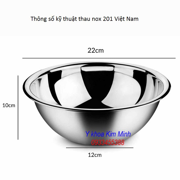 Thau inox 201 đường kính 22cm dùng trên xe đẩy thẩm mỹ spa - Y khoa Kim Minh