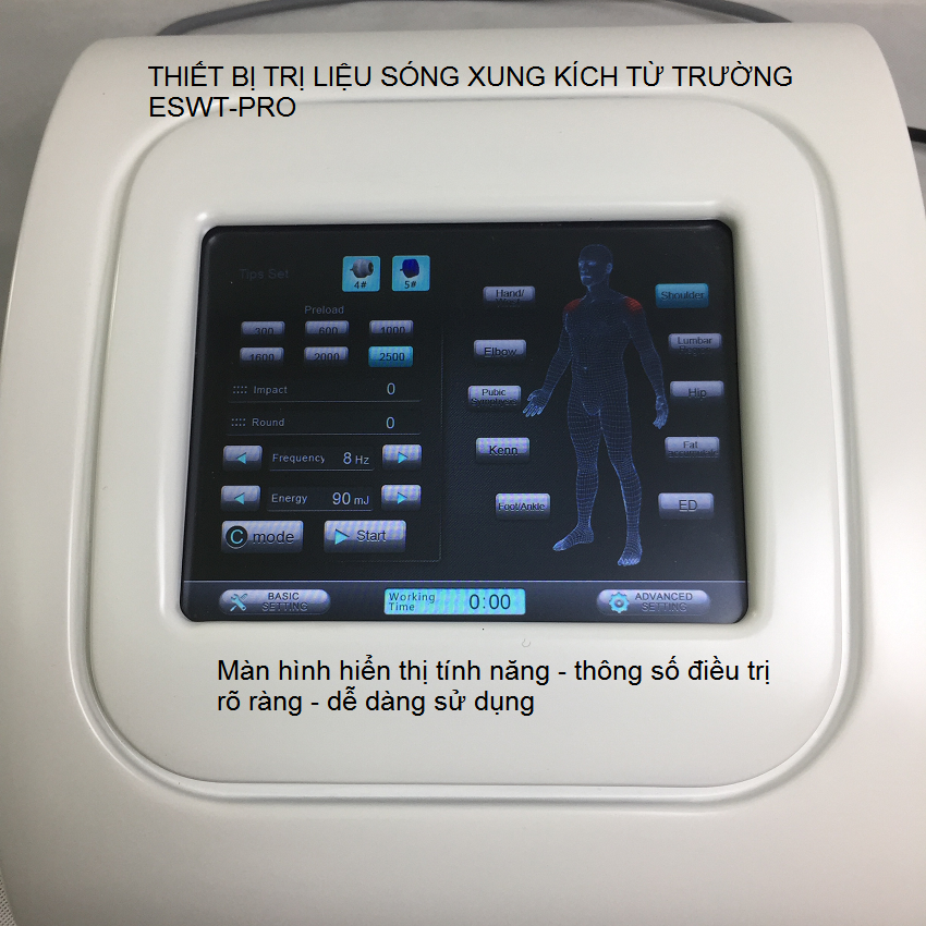 Màn hình hiển thị của máy sóng xung kích từ trường ESWT-Pro - Y Khoa Kim Minh Thiet bi dieu tri song xung kich tu truong ESWT-Pro ban tai Tp Ho Chi Minh - Y Khoa Kim Minh 0933455388