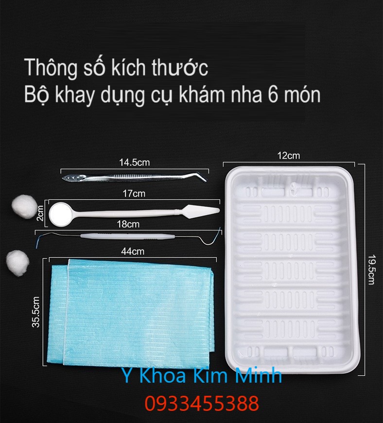 Thông số kích thước khay dụng cụ khám nha 6 món bán ở Tp.HCM