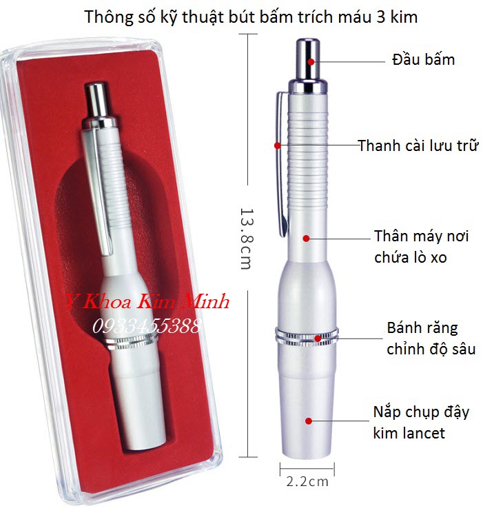 Thông tin sản phẩm bút trích máu chữa cột sống và thần kinh toạ - Y Khoa Kim Minh Thông số kỹ thuật của bút trích máu trị liệu chữa đau cột sống và thần kinh toạ - Y Khoa Kim Minh