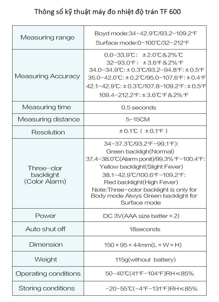 Máy đo nhiệt độ trán dùng cho trẻ em và người lớn TF 600 - Y khoa Kim Minh