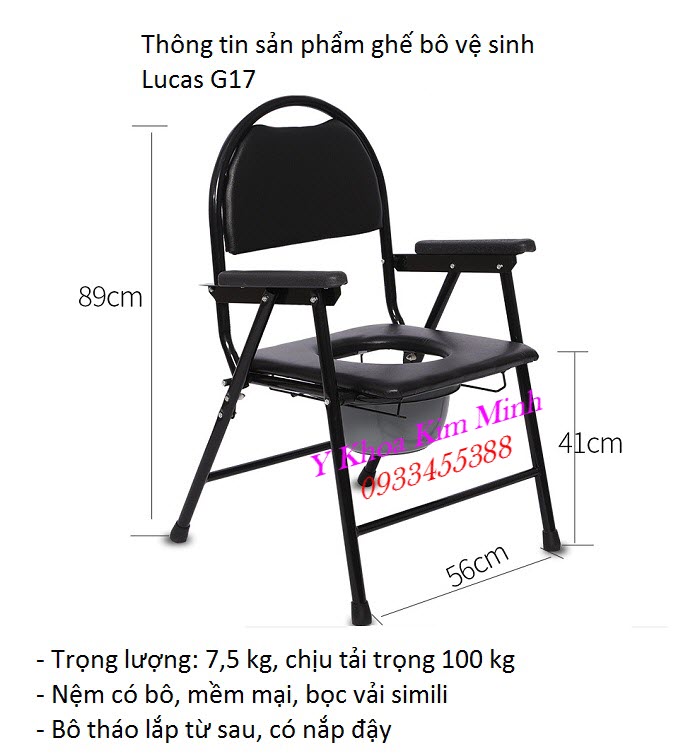 Thông số kỹ thuật ghế bô vệ sinh người bệnh người già Lucas G-17 - Y Khoa Kim Minh