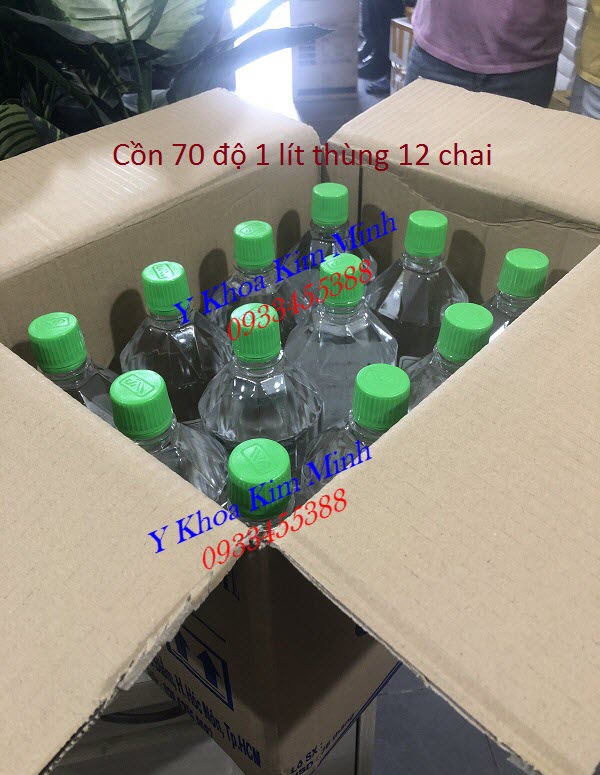 Thùng cồn y tế 70 độ VP có 12 chai loại 1 lít - Y khoa Kim Minh