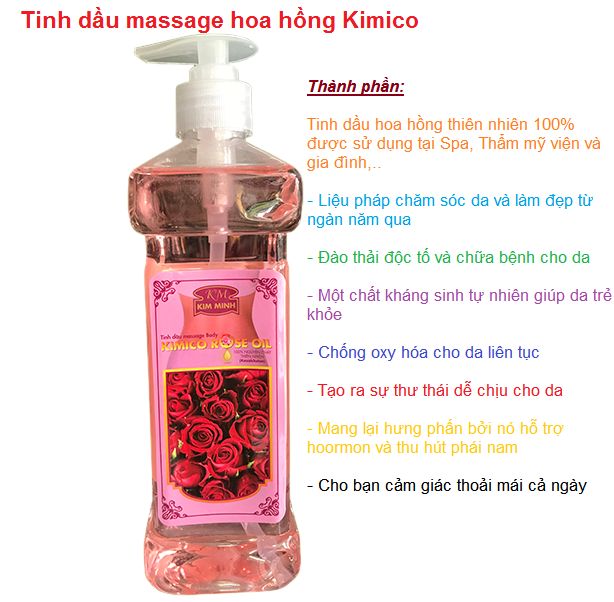 Tinh dầu hoa hồng massage body Kimico Tinh dau hoa hong massage body nhap khau ban tai Y khoa Kim Minh 0933455388