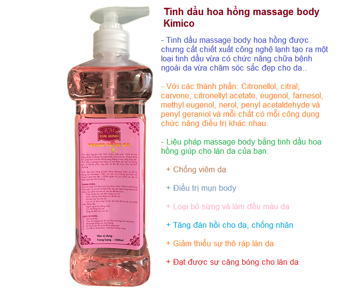 Tinh dầu hoa hồng chuyên trị viêm da, chống nhăn, căng bóng da body Tinh dau massage body hoa hong thien nhien 100% chuyen tai tao tre hoa da body va chong nhan Y khoa Kim Minh 0933455388