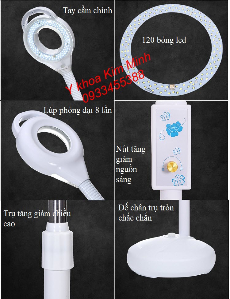 Tính năng kỹ thuật đèn lup led 120 bóng dùng soi da, kiểm tra da, chăm sóc da - Y khoa Kim Minh