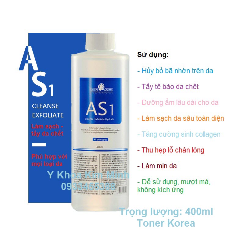 Toner AS1 Korea hàn quốc làm sach da sâu, loại bỏ nhờn trên da 400ml ban tai Y khoa Kim Minh