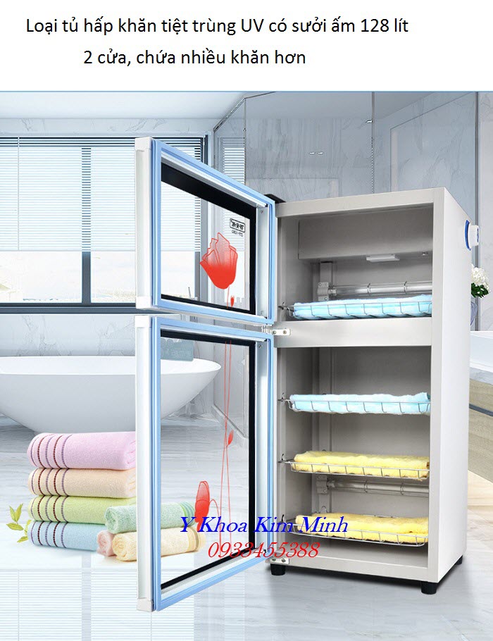 Tủ hấp khăn tiệt trùng UV có ozone 2 cửa loại lớn 128 lít - Y Khoa Kim Minh