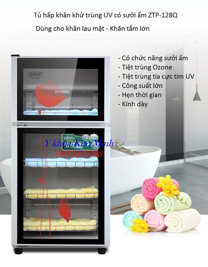 Tủ hấp khăn tiệt trùng kích thước lớn 128 lít ZTP-128Q - 2 ngăn tủ - Y khoa Kim Minh