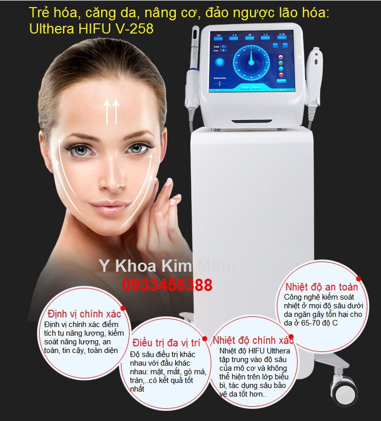 Căng da, chống nhăn, tăng sinh collagen với Ulthera HIFU - Y khoa Kim Minh Ulthera HIFU lifting rejuvenation skincare machine SMAS V-258 - Y khoa Kim Minh