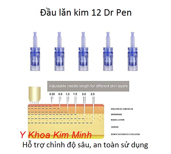 Đầu lăn kim Dr Pen A6 số đầu kim là 12 có điều chỉnh độ nông sau