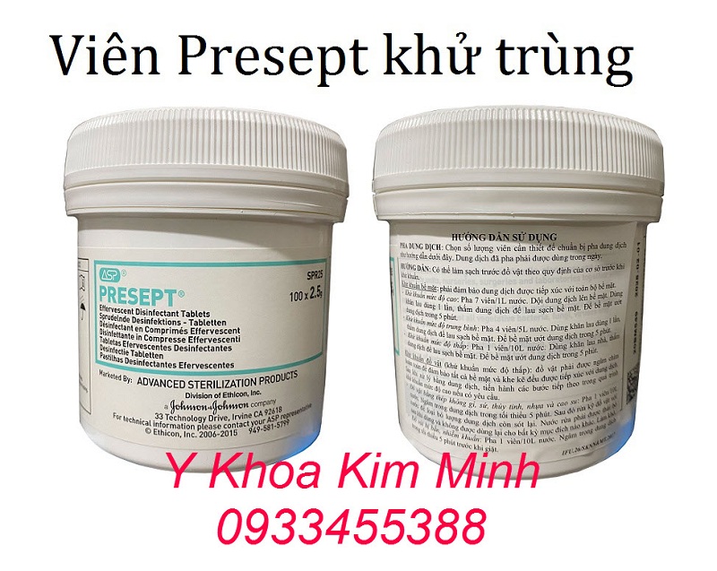 Khử trùng y tế và lau sàn: được dùng hầu hết trong các bệnh viện, phòng mổ phẫu thuật y tế Viên khử trùng Presept dùng lau sàn nhà và ngâm dụng cụ y tế