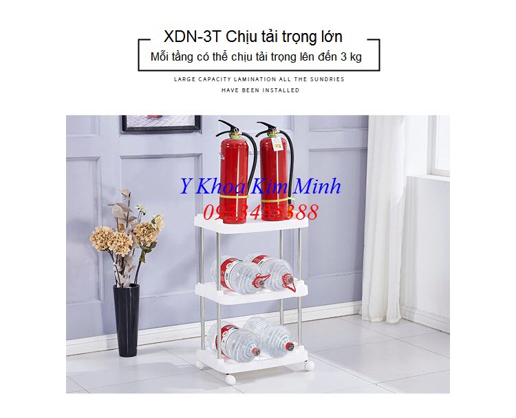 XND-3T chịu tải trọng mỗi tầng lên đến 10 kg - Y khoa Kim Minh Noi ban xe day nhua 3 tang bang nhua khung inox XDN-3T - Y khoa Kim Minh 0933455388