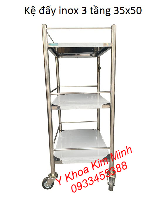 Xe để máy thẩm mỹ bằng inox 3 tầng 35x50x85cm