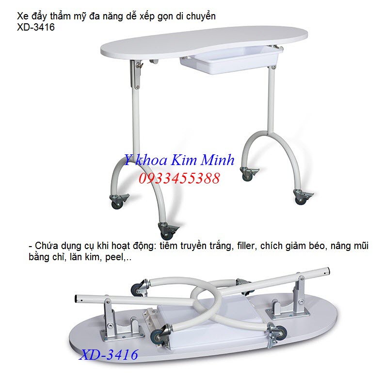 Xe đẩy thẩm mỹ xếp gọn đa năng XD-3416 - Y khoa Kim Minh Xe day tham my spa XD-3416 - Y khoa Kim Minh 0933455388