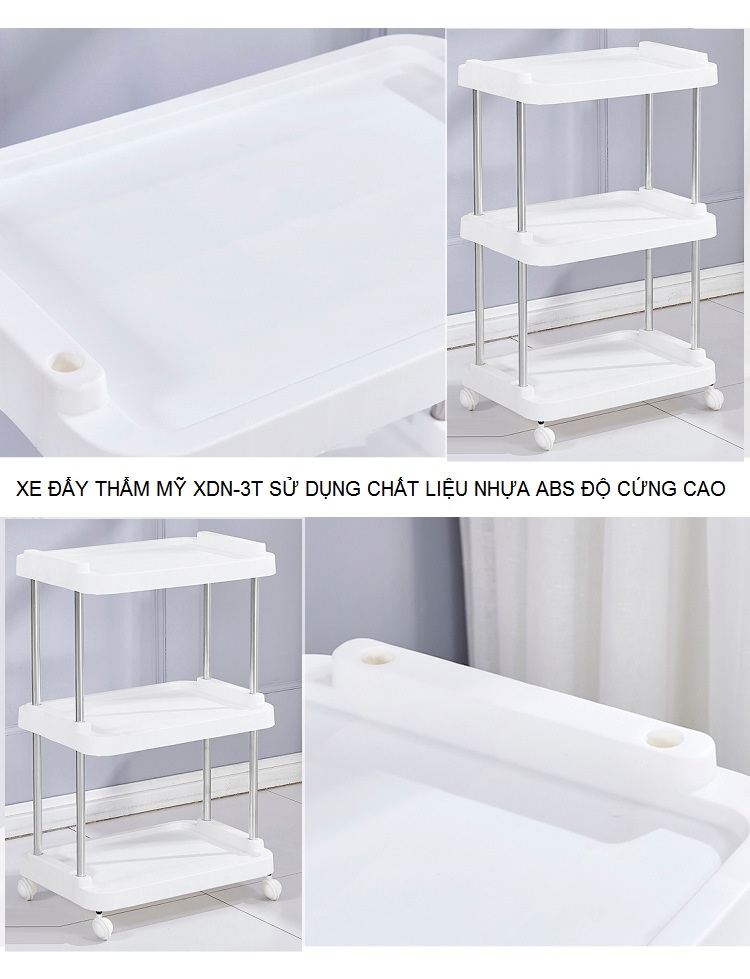 XDN-3T sử dụng chất liệu nhựa ABS và khung inox - Y khoa Kim Minh Chất liệu nhựa ABS của xe đẩy thẩm mỹ 3 tầng XDN-3T - Y Khoa Kim Minh 0933455388