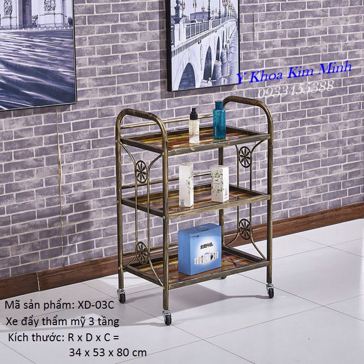 Xe đẩy thẩm mỹ 3 tầng cao cấp XD-03C - Y Khoa Kim Minh