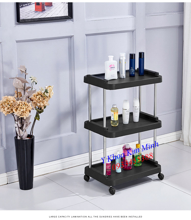 Xe đẩy thẩm mỹ nhựa 3 tầng màu đen - Y Khoa Kim Minh Xe đẩy thẩm mỹ nhựa 3 tầng màu đen XDN-3T màu đen - Y khoa Kim Minh 0933455388