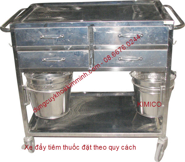 Xe đẩy tiêm thuốc có hộc có vòng thao