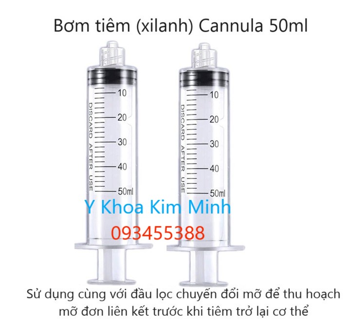 Xi lanh bơm tiêm 50ml đầu cannula dùng tiêm hút mỡ, chuyển đổi mỡ trong phẫu thuật thẩm mỹ tiêm mỡ tự thân