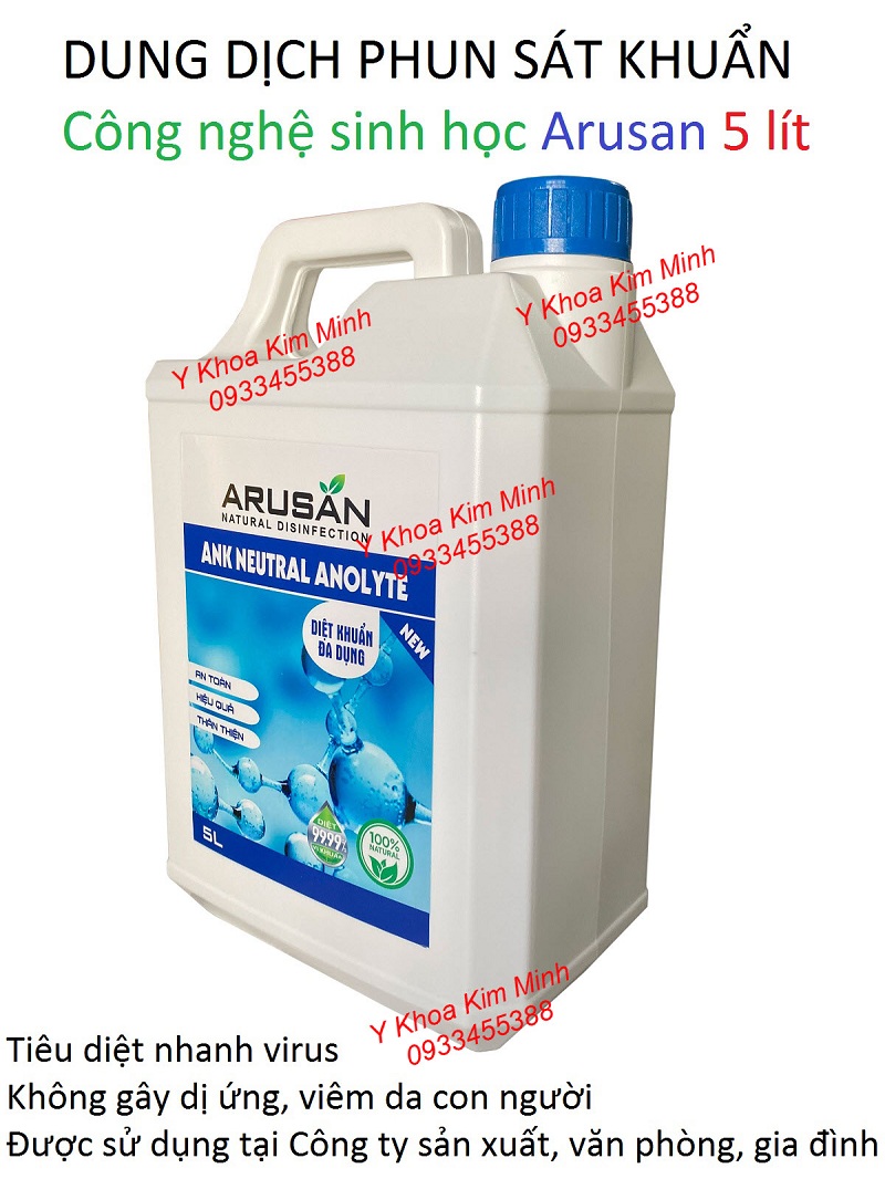 Arusan là dung dịch phun khử trùng nhà xưởng, văn phòng, trường học, công ty và gia đình được ưa chuộng nhất hiện nay Arusan là dung dịch phun khử trùng, sát khuẩn tay chân nhanh, tiêu diệt virus manh mẽ bán tại Y Khoa Kim Minh