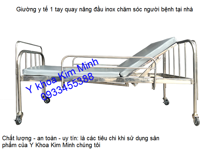 Giuong benh y te nang dau 1 tay quay inox san xuat cung cap tai y khoa kim minh