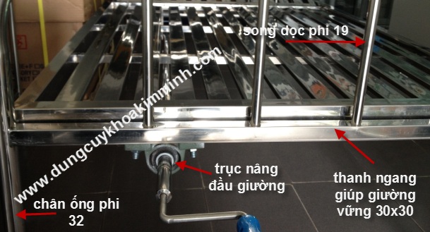 giuong y te inox 2 tay quay, giuong benh