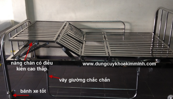 giuong y te inox 2 tay quay, giuong benh